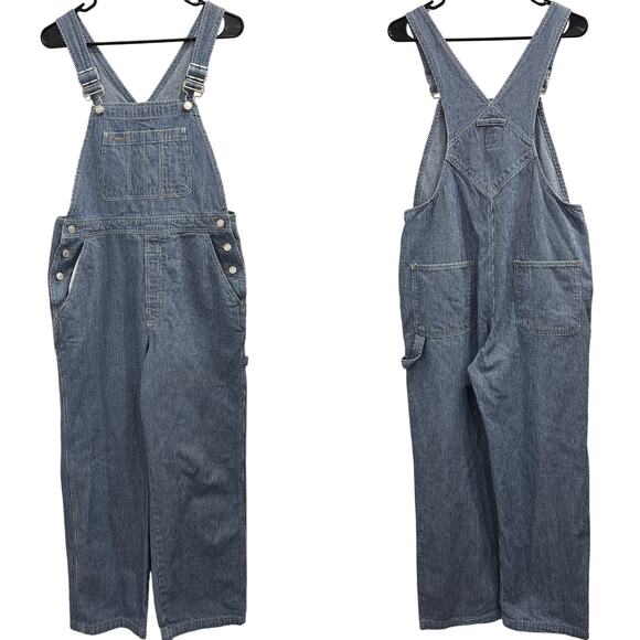 Gap VTG Y2K Blue White Hickory Stripe Denim Overalls Railroad Workwear Utility - Picture 1 of 15